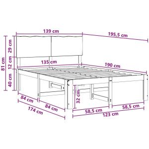 vidaXL - Tweepersoonsbed - met - hoofdbord - ROSTOCK - Donkerbruin - 135 - x - 190 - cm