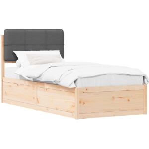 vidaXL - Bedframe - met - Gevoerde - Hoofdbord - Donkergrijs - 90 - x - 190 - cm
