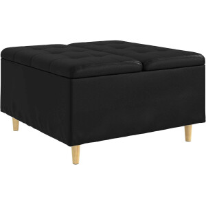vidaXL - Opslagottoman - met - kussen - Zwart - 80 - x - 80 - x - 45 - cm - Kunstleer