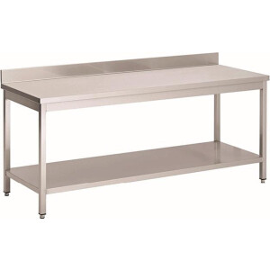 Gastro-Inox RVS werktafel met achteropstand en onderblad, 1400(l)x600(d)x850(h)mm