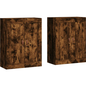 vidaXL - Hangkasten - 2 - st - bewerkt - hout - gerookt - eikenkleurig