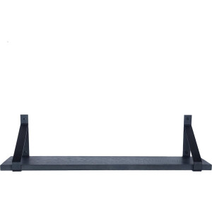 GoudmetHout - Massief eiken wandplank - 180 x 20 cm - Zwart Eiken - Inclusief industriële plankdragers MAT ZWART - lange boekenplank