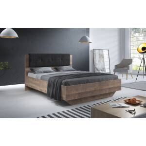 Meubella - Tweepersoonsbed Acasia - Grijs - Eiken - 160x200 cm