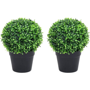 vidaXL - Kunstplanten - met - pot - 2 - st - buxus - bolvorming - 32 - cm - groen