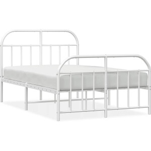 vidaXL - Bedframe - met - hoofd- - en - voeteneinde - metaal - wit - 120 - x - 190 - cm