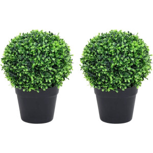vidaXL - Kunstplanten - met - pot - 2 - st - buxus - bolvorming - 27 - cm - groen