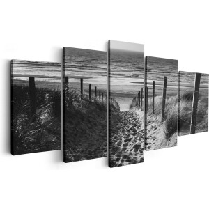 Artaza Canvas Schilderij Vijfluik Voetpad in de Duinen met Strand en Zee - Zwart Wit - 200x100 - Groot - Foto Op Canvas - Canvas Print