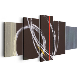 Artaza Canvas Schilderij Vijfluik Abstracte Cirkels met een Rode Lijn - 200x100 - Groot - Foto Op Canvas - Canvas Print