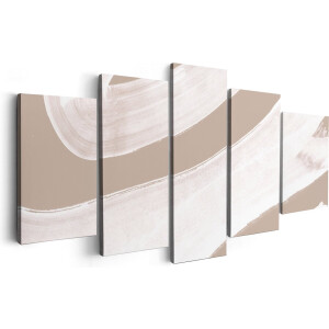 Artaza Canvas Schilderij Vijfluik Abstracte Kunst - Witte Strepen op Beige - 200x100 - Groot - Foto Op Canvas - Canvas Print