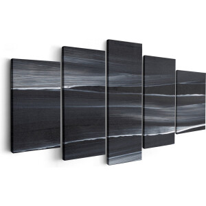 Artaza Canvas Schilderij Vijfluik Abstracte Kunst - Zwart met Witte Lijnen - 200x100 - Groot - Foto Op Canvas - Canvas Print