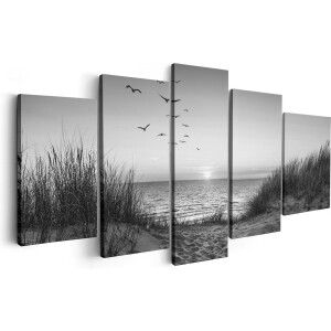 Artaza Canvas Schilderij Vijfluik Strand en Duinen - Zwart Wit - 100x50 - Foto Op Canvas - Canvas Print