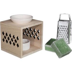 Ideas4seasons Amberblokjes/geurblokjes cadeauset - dennen - inclusief geurbrander en mini rasp