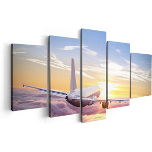 Artaza Canvas Schilderij Vijfluik Vliegtuig In De Wolken Bij Zonsondergang - 100x50 - Foto Op Canvas - Canvas Print