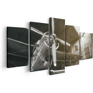 Artaza Canvas Schilderij Vijfluik Oud Vliegtuig In Een Hangar - Zwart Wit - 100x50 - Foto Op Canvas - Canvas Print