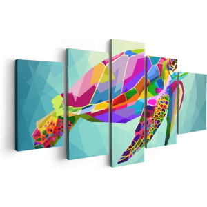Artaza Canvas Schilderij Vijfluik Kleurrijke Schildpad in het Water - 100x50 - Foto Op Canvas - Canvas Print