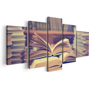 Artaza Canvas Schilderij Vijfluik Openslaande Boeken bij Elkaar  - 100x50 - Foto Op Canvas - Canvas Print