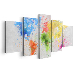 Artaza Canvas Schilderij Vijfluik Wereldkaart Met Verfvlekken - Abstract - 100x50 - Foto Op Canvas - Canvas Print