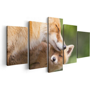 Artaza Canvas Schilderij Vijfluik Moeder Vos met haar Welp  - 100x50 - Foto Op Canvas - Canvas Print