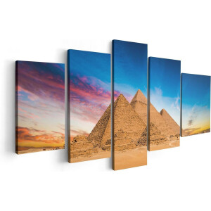 Artaza Canvas Schilderij Vijfluik Egyptische Piramides bij Zonsondergang - 100x50 - Foto Op Canvas - Canvas Print