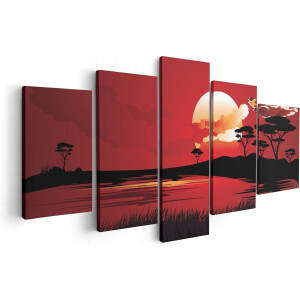 Artaza Canvas Schilderij Vijfluik Rode Zonsondergang In De Savanne - Abstract - 100x50 - Foto Op Canvas - Canvas Print