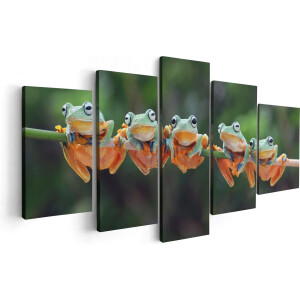 Artaza Canvas Schilderij Vijfluik Groep Kikkers op een Tak - 100x50 - Foto Op Canvas - Canvas Print