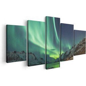 Artaza Canvas Schilderij Vijfluik Noorderlicht boven het Water in de Bergen - 100x50 - Foto Op Canvas - Canvas Print