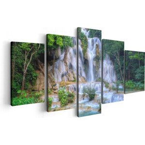 Artaza Canvas Schilderij Vijfluik Waterval In Het Tropische Natuur - 100x50 - Foto Op Canvas - Canvas Print