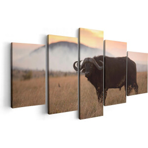 Artaza Canvas Schilderij Vijfluik Buffel in het Gras - 100x50 - Foto Op Canvas - Canvas Print