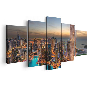 Artaza Canvas Schilderij Vijfluik Dubai Haven met de Stad - 100x50 - Foto Op Canvas - Canvas Print