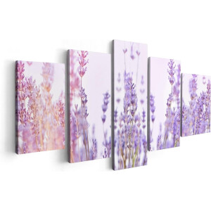 Artaza Canvas Schilderij Vijfluik Paarse Lavendel Bloemen  - 100x50 - Foto Op Canvas - Canvas Print