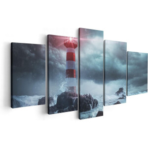 Artaza Canvas Schilderij Vijfluik Vuurtoren tijdens een Storm - 100x50 - Foto Op Canvas - Canvas Print
