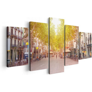 Artaza Canvas Schilderij Vijfluik De Ramblas Straat in Barcelona - 100x50 - Foto Op Canvas - Canvas Print