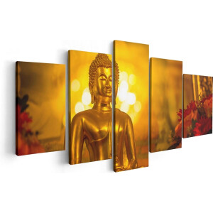 Artaza Canvas Schilderij Vijfluik Gouden Boeddha Beeld - 100x50 - Foto Op Canvas - Canvas Print