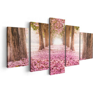 Artaza Canvas Schilderij Vijfluik Romantische Bomen Tunnel Met Roze Anjers - 100x50 - Foto Op Canvas - Canvas Print