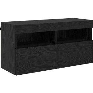 vidaXL - TV - Wandkast - met - LED - Zwart - Eiken - 80 - x - 30 - x - 40 - cm - Bewerkt - hout
