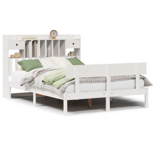 vidaXL - Bed - met - boekenkast - zonder - matras - grenenhout - wit - 140x200 - cm