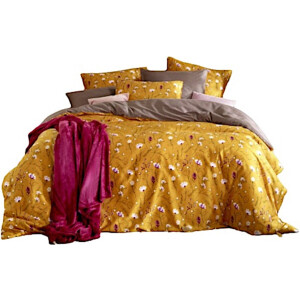 De Witte Lietaer Dekbedovertrek Katoen Satijn Fleur - Tweepersoons - 200 x 200/220 cm - Geel