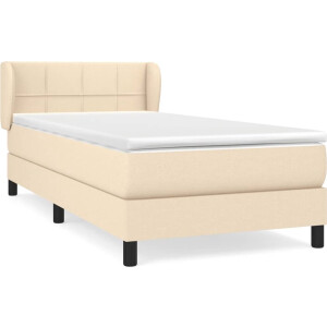 vidaXL - Boxspring - met - matras - stof - crèmekleurig - 90x200 - cm