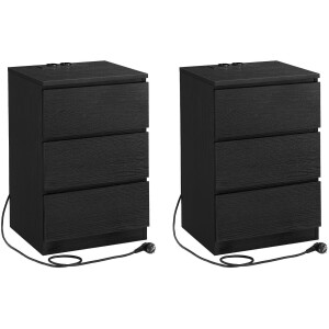 MAZAZU - Nachtkastjes - Set van 2 - Zwart - 3 Laden - 35x40x59