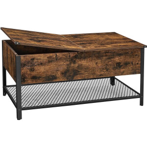 Salontafel met Opbergruimte - Woonkamertafel met uitklapbaar blad - Industrieel - Bruin / Zwart
