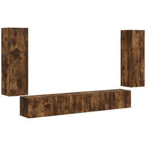 vidaXL - Tv - Wandkast - Set - Wandgemonteerd - 4 - pcs - Rook - Eiken - Bewerkt - hout