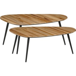 Mica Decorations Jailey Bijzettafel - Set van 2 - L84 x B39 x H39 cm - Gerecycled Hout - Bruin