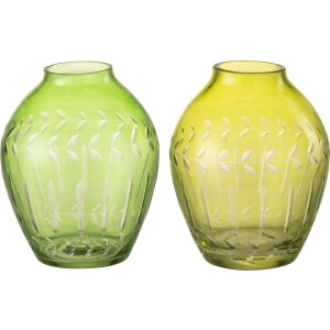 J-Line vaas Bol Bladeren - glas - groen - 2 stuks - Ø 9.5 cm