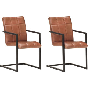 vidaXL - Eetkamerstoelen - 2 - st - echt - leer - bruin