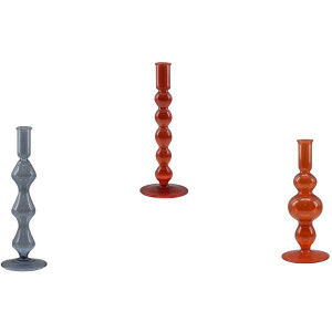 by Mooss - Kandelaar - set van 3 - Grijs - Rood - Oranje - Glas - Kaarsenhouder