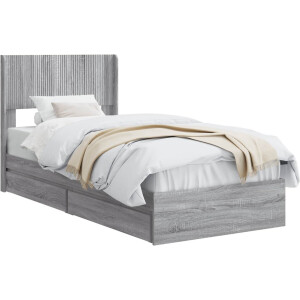 vidaXL - Bedframe - met - opbergruimte - en - hoofdbord - Grijs - Sonoma - 90 - x - 200 - cm