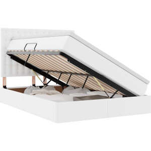 vidaXL - Opbergbed - met - LED - met - matras - Zuiver - Wit - 140 - x - 200 - cm - Kunstleer