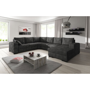 Meubella - Adel - Hoekbank 5-zits met chaise longue - Antraciet - Leer - Rechts