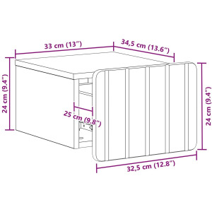 vidaXL - Muurbevestigde - Nachttafel - Gerookt - eiken - 33 - x - 34,5 - x - 24 - cm