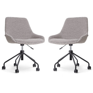 Nolon Nout-Isa Bureaustoelen Set van 2 Bouclé Taupe - Stof - Verstelbaar - Wielen - Zonder Armleuning - Zwart Onderstel